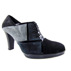 ILARIO MORELLI 1544 Francesine Donna Tacco 80 Camoscio e Vernice Nero e Grigio