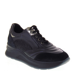 AGORA CS04524 Sneaker Casual Donna Pelle Camoscio Nero Tacco Zeppa 4Cm Suola Gomma