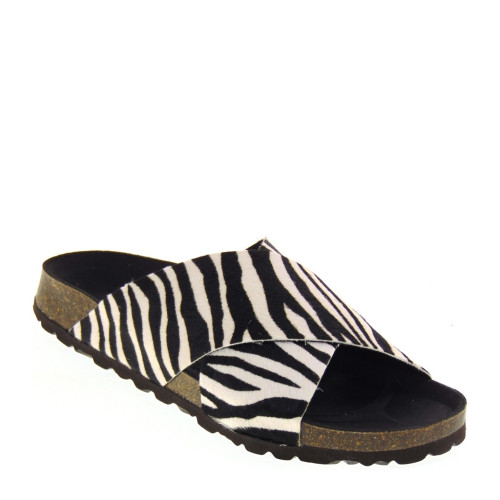 BIO BIO KALIMZEBRA Sandali Ciabatte Bio Donna Cavallino Bianco Nero  Suola Gomma Light
