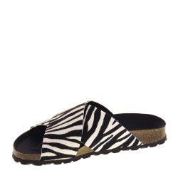 BIO BIO KALIMZEBRA Sandali Ciabatte Bio Donna Cavallino Bianco Nero  Suola Gomma Light
