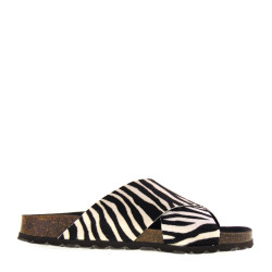 BIO BIO KALIMZEBRA Sandali Ciabatte Bio Donna Cavallino Bianco Nero  Suola Gomma Light