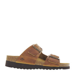 BIO BIO MILA Sandali Ciabatte Bio Donna Pelle Cuoio Tacco Zeppa 3Cm Suola Gomma