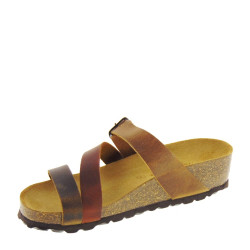 BIO BIO RIA Sandali Ciabatte Bio Donna Pelle Cuoio Tacco Zeppa 4Cm Suola Gomma Light