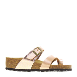 BIO BIO RITAMETAL Infradito Bio Donna Pelle Oro Rosa Tacco Zeppa 3Cm Suola Gomma