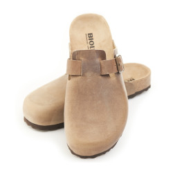 BIOLINE 1900D Sabot Casual Donna Pelle Beige  Suola Gomma