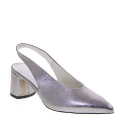 BRERA 4223 Slingback Cerimonia Donna Pelle Laminata Acciaio Tacco Grosso 5Cm Suola Gomma