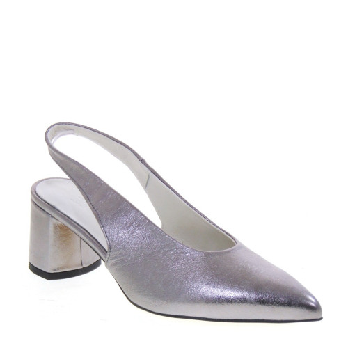 BRERA 4223 Slingback Cerimonia Donna Pelle Laminata Acciaio Tacco Grosso 5Cm Suola Gomma