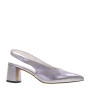BRERA 4223 Slingback Cerimonia Donna Pelle Laminata Acciaio Tacco Grosso 5Cm Suola Gomma