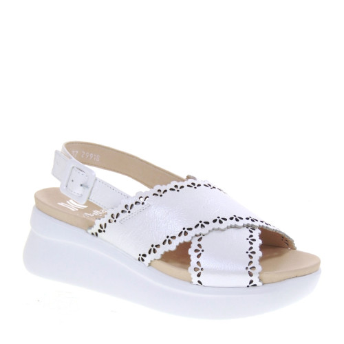 CALLAGHAN 29918 Sandali Moda Donna Llana Pelle Laminata Bianco Tacco Zeppa 5Cm Suola Gomma