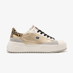 DFRANKLIN SH321090 Sneaker Casual Donna Court Gold Leopard Sintetico Gold Tacco Zeppa 4Cm Suola Gomma