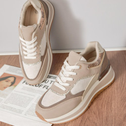 ERYNN 9166 Sneaker Casual Donna Sintetico Taupe Tacco Zeppa 5Cm Suola Gomma