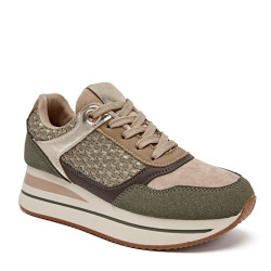 ERYNN 9168 Sneaker Casual Donna Sintetico Verde Tacco Zeppa 5Cm Suola Gomma