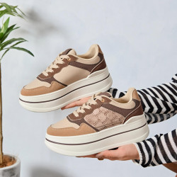 ERYNN 9871 Sneaker Casual Donna Sintetico Marrone Tacco Zeppa 5Cm Suola Gomma ERYNN 9871 Sneaker Casual Donna Sintetico Marrone Tacco Zeppa 5Cm Suola Gomma