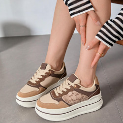 ERYNN 9871 Sneaker Casual Donna Sintetico Marrone Tacco Zeppa 5Cm Suola Gomma ERYNN 9871 Sneaker Casual Donna Sintetico Marrone Tacco Zeppa 5Cm Suola Gomma