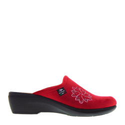 FLY FLOT Q7P80PE Pantofole Casa Camera Donna Panno Rosso Tacco Zeppa 4Cm Suola Gomma