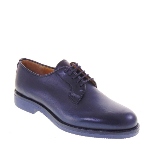 GINO TAGLI 621 Derby Cerimonia Uomo Pelle Blu Notte Tacco Grosso 2Cm Suola Gomma