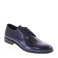 GINO TAGLI 621C Derby Cerimonia Uomo Pelle Abrasivata Blu Tacco Grosso 2Cm Suola Cuoio Mezza Gomma