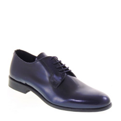 GINO TAGLI 621C Derby Cerimonia Uomo Pelle Abrasivata Blu Tacco Grosso 2Cm Suola Cuoio Mezza Gomma