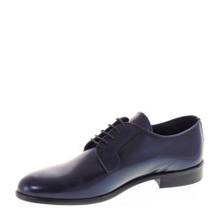 GINO TAGLI 621C Derby Cerimonia Uomo Pelle Abrasivata Blu Tacco Grosso 2Cm Suola Cuoio Mezza Gomma