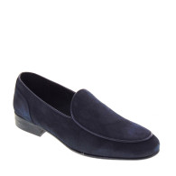 GINO TAGLI A109 Mocassini Moda Uomo Scamosciato Blu Tacco Grosso 2Cm Suola Cuoio Mezza Gomma