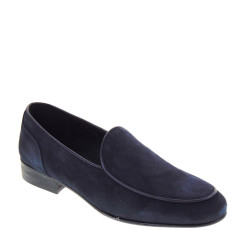 GINO TAGLI A109 Mocassini Moda Uomo Scamosciato Blu Tacco Grosso 2Cm Suola Cuoio Mezza Gomma