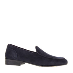 GINO TAGLI A109 Mocassini Moda Uomo Scamosciato Blu Tacco Grosso 2Cm Suola Cuoio Mezza Gomma