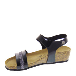 GOLDSTAR GS1211V Sandali Bio Donna Vernice Nero Tacco Zeppa 4Cm Suola Gomma