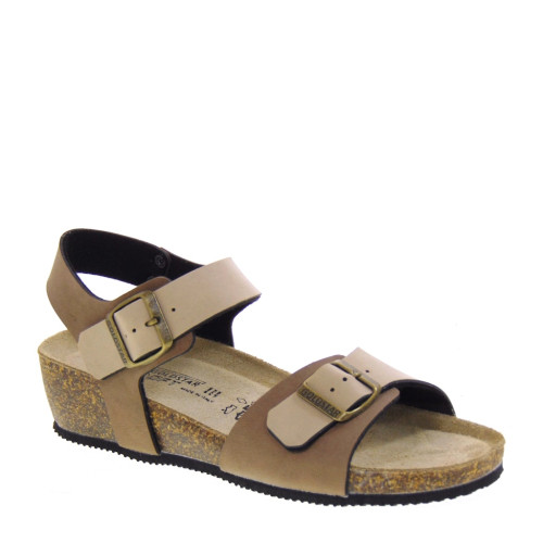 GOLD STAR 383Q Sandali Bio Donna Similpelle Nocciola Tacco Zeppa 4Cm Suola Gomma