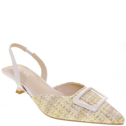 JOIA SHOES H8825 Slingback Cerimonia Donna Similpelle Beige Tacco Stiletto 4Cm Suola Gomma