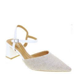 JOIA SHOES HK1308 Slingback Cerimonia Donna Rafia Bianco Tacco Grosso 6Cm Suola Gomma