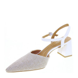 JOIA SHOES HK1308 Slingback Cerimonia Donna Rafia Bianco Tacco Grosso 6Cm Suola Gomma