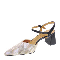 JOIA SHOES HK1308 Slingback Cerimonia Donna Rafia Nero Tacco Grosso 6Cm Suola Gomma