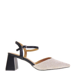 JOIA SHOES HK1308 Slingback Cerimonia Donna Rafia Nero Tacco Grosso 6Cm Suola Gomma