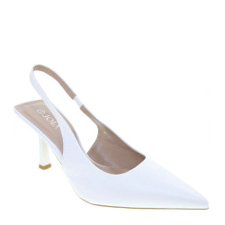 JOIA SHOES HY3016 Slingback Cerimonia Donna Similpelle Bianco Tacco Stiletto 8Cm Suola Gomma