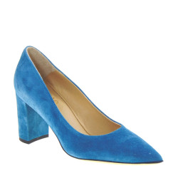 Le Briella Z527Atg Decollete Casual Donna Scamosciato Blu Oltremare Tacco Grosso 7Cm Suola Cuoio Mezza Gomma Lavorazione Sacchetto