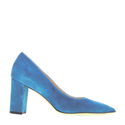 Le Briella Z527Atg Decollete Casual Donna Scamosciato Blu Oltremare Tacco Grosso 7Cm Suola Cuoio Mezza Gomma Lavorazione Sacchetto