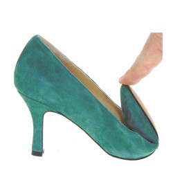 Le Briella Z527Ats Decollete Casual Donna Scamosciato Verde Tacco Sottile 7Cm Suola Cuoio Mezza Gomma Lavorazione Sacchetto