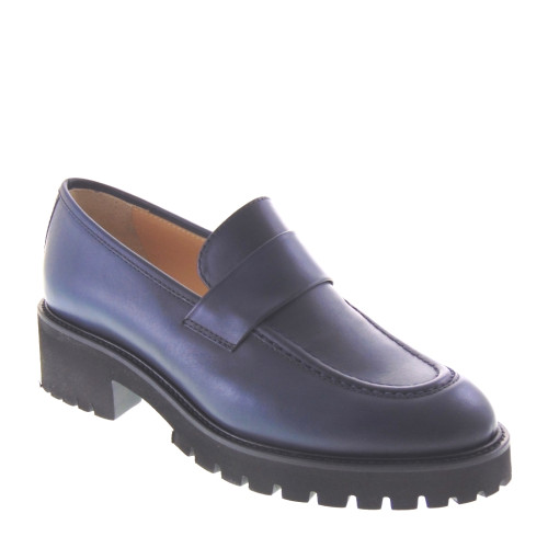 Le Briella Z799A Mocassini Casual Donna Pelle Blu Tacco Grosso 5Cm Suola Extralight Lavorazione Sacchetto