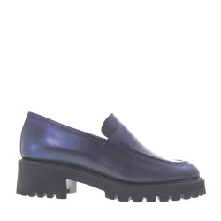 Le Briella Z799A Mocassini Casual Donna Pelle Blu Tacco Grosso 5Cm Suola Extralight Lavorazione Sacchetto