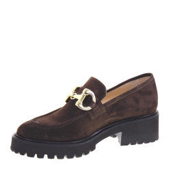 LE BRIELLA Z800 Mocassini Casual Donna Scamosciato Testa Moro Tacco Grosso 4Cm Suola Extralight Lavorazione Sacchetto