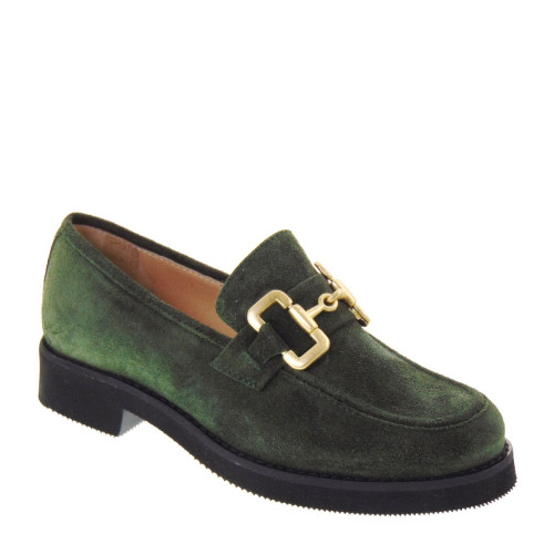 LE BRIELLA Z800F Mocassini Casual Donna Scamosciato Verde Tacco Grosso 4Cm Suola Extralight Lavorazione Sacchetto
