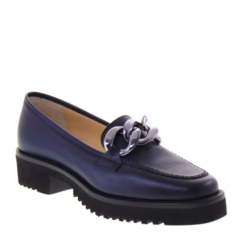 Le Briella Z843 Mocassini Casual Donna Pelle Blu Tacco Grosso 4Cm Suola Extralight Lavorazione Sacchetto