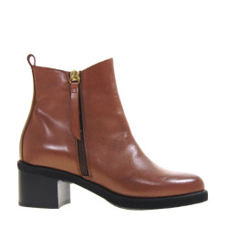 LE BRIELLA Z866 Stivaletti Casual Donna Pelle Marrone  Tacco Grosso 5Cm Suola Gomma Gambale Caviglia Lavorazione Sacchetto