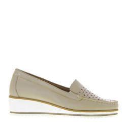 LUXURY NICLA0123 Mocassini Classici Donna Pelle Beige Tacco Zeppa 5Cm Suola Gomma