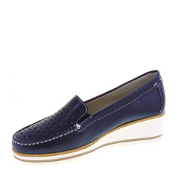 LUXURY NICLA0123 Mocassini Classici Donna Pelle Blu Tacco Zeppa 5Cm Suola Gomma