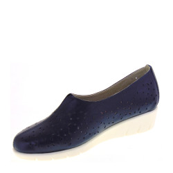 LUXURY PAOLA0123 Mocassini Classici Donna Pelle Blu Tacco Zeppa 3Cm Suola Gomma