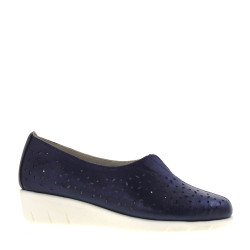 LUXURY PAOLA0123 Mocassini Classici Donna Pelle Blu Tacco Zeppa 3Cm Suola Gomma