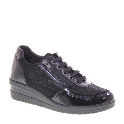 LUXURY RITA53 Sneaker Casual Donna Pelle Vernice Nero Tacco Zeppa 4Cm Suola Gomma