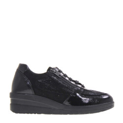 LUXURY RITA53 Sneaker Casual Donna Pelle Vernice Nero Tacco Zeppa 4Cm Suola Gomma