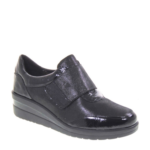 LUXURY RITA54 Sneaker Casual Donna Pelle Vernice Nero Tacco Zeppa 5Cm Suola Gomma